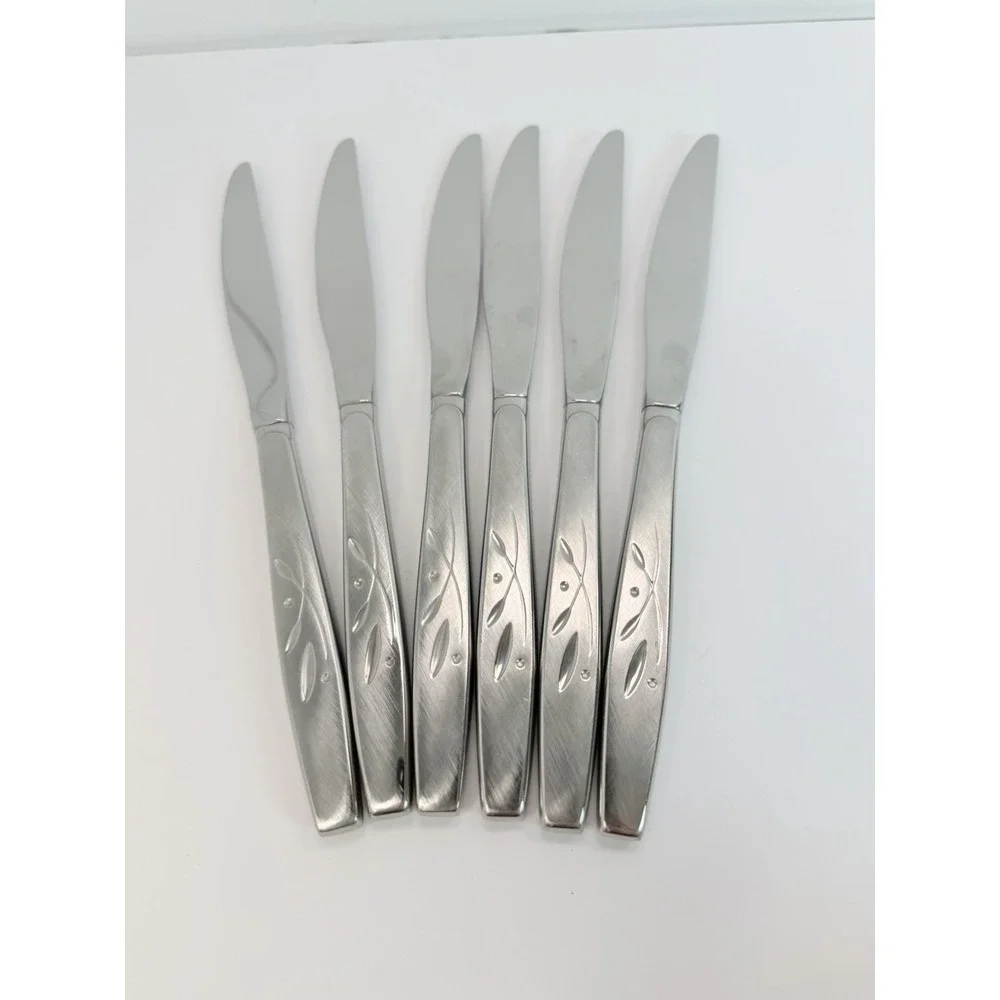Set Of 6 Oneida Will O' Wisp Dinner Knives Burnished Heirloom Cube Knife 9-1/4..